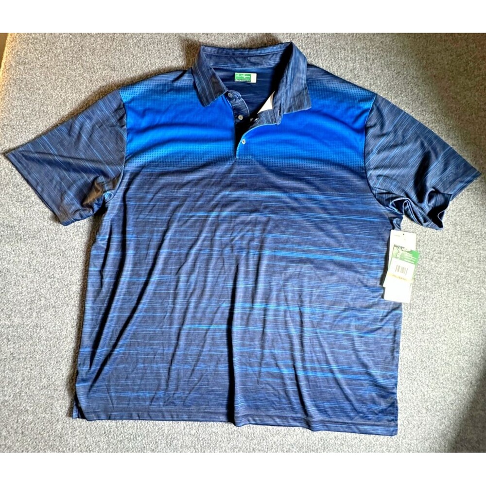 ⛳Ben Hogan Performance Blue Striped Short Sleeve Mens Polo Shirt 3XL, XXXL